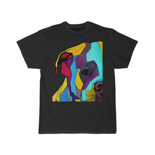 A colorful dog on a Dog Abstract Men Short Sleeve Tee.