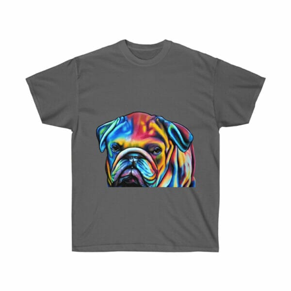 A custom gray t-shirt with a Bulldog image. A custom gray t-shirt with a Bulldog image.