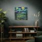 A living room with a Van Gogh-inspired Post-Impressionism Art Matte Canvas, Stretched, 1.25" of a starry sky.