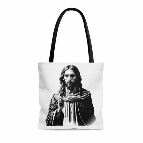 Black and white Jesus Tote Bag.