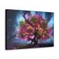 A captivating image of a Luminating Tree Canvas in a dark forest, depicted on canvas.