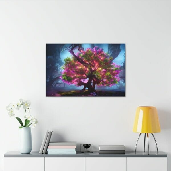 A Luminating Tree Canvas artwork in a living room. A Luminating Tree Canvas artwork in a living room.