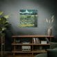 A living room with a Mountain View Post-Impressionism Art Matte Canvas, Stretched, 1.25" on the wall.