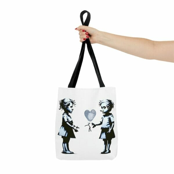 Two little girls with a Street Art Durable Tote Bag. Two little girls with a Street Art Durable Tote Bag.