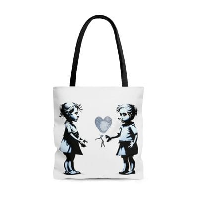 Two girls showcasing the Street Art Durable Tote Bag.