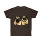 Two pugs sitting on a Twin Pug Unisex Ultra Cotton Tee for dog lovers.
