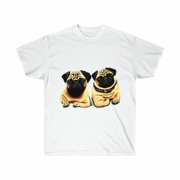 Two Twin Pug Unisex Ultra Cotton Tees on a white t-shirt - pug t-shirts. Two Twin Pug Unisex Ultra Cotton Tees on a white t-shirt - pug t-shirts.