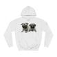A Twin Pug Unisex College Hoodie with a pug print.
