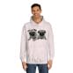 A Twin Pug Unisex College Hoodie featuring a pug print.