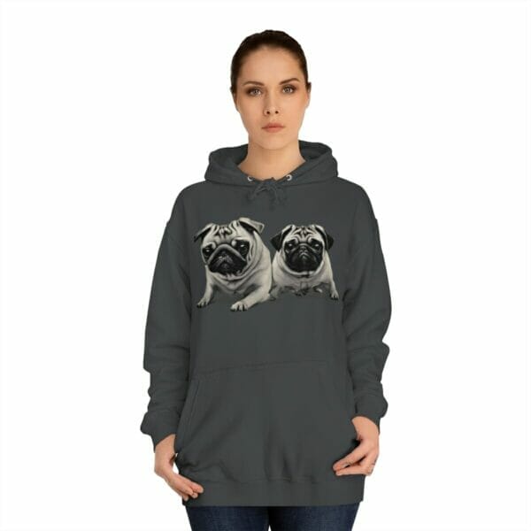 A Twin Pug Unisex College Hoodie for women. A Twin Pug Unisex College Hoodie for women.