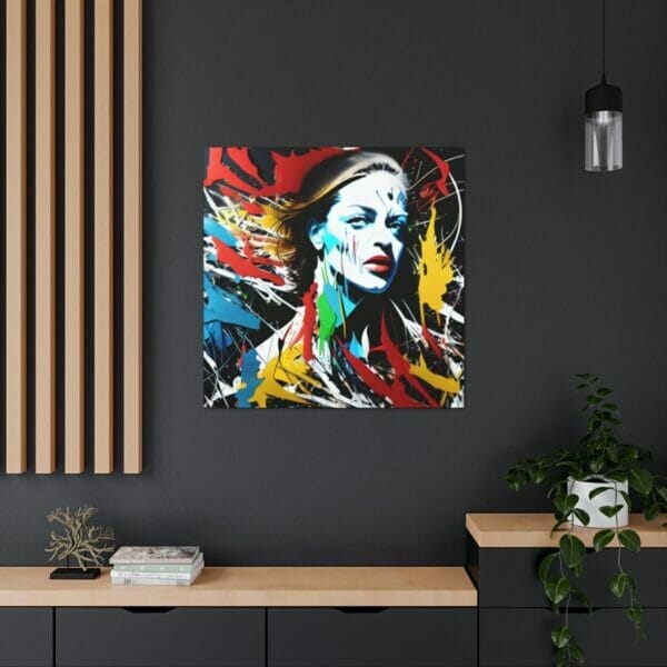An Woman Action Painting Canvas featuring a woman on a wall. An Woman Action Painting Canvas featuring a woman on a wall.