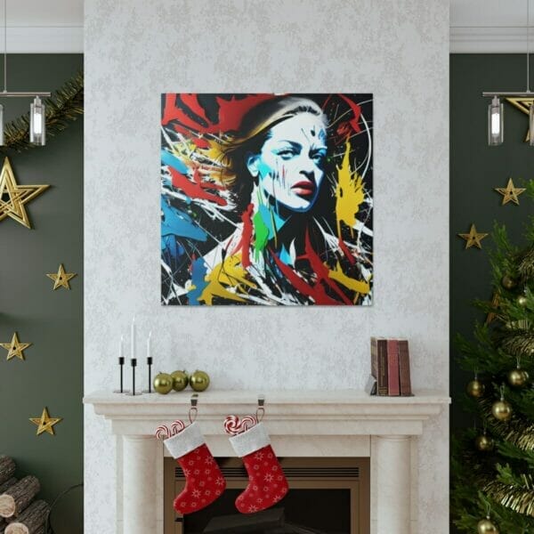 A Woman Action Painting Canvas in a living room. A Woman Action Painting Canvas in a living room.