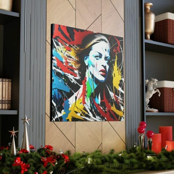 A Woman Action Painting Canvas on a wall in a living room. A Woman Action Painting Canvas on a wall in a living room.