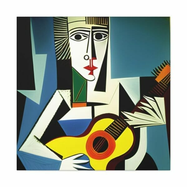 A Woman Playing Guitar in Cubism Art on Canvas.