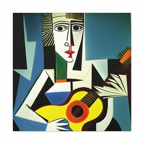 A Woman Playing Guitar in Cubism Art on Canvas. A Woman Playing Guitar in Cubism Art on Canvas.