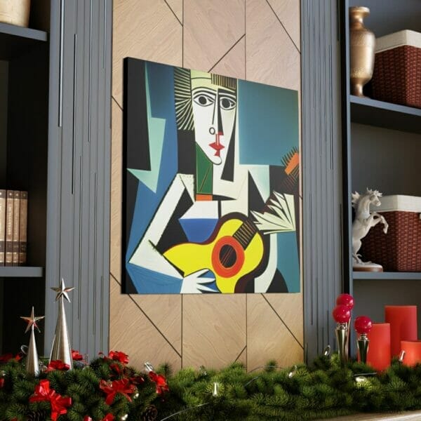 A Woman Playing Guitar in a Cubism Art Canvas. A Woman Playing Guitar in a Cubism Art Canvas.