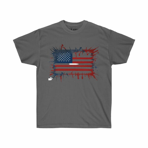 Gray T-shirt, American Flag Action Painting Unisex Ultra Cotton Tee Gray T-shirt, American Flag Action Painting Unisex Ultra Cotton Tee