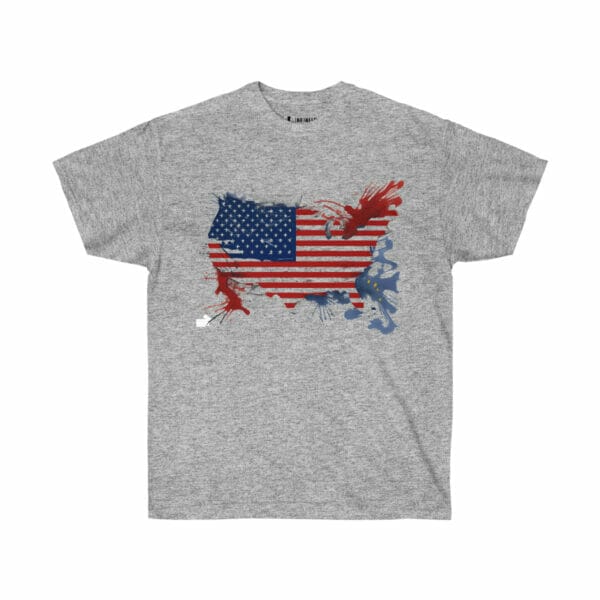A gray American Flag Map Unisex Ultra Cotton Tee. A gray American Flag Map Unisex Ultra Cotton Tee.