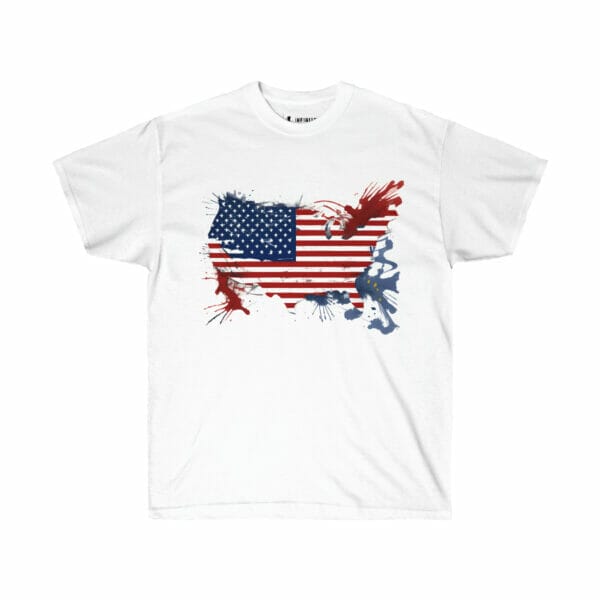 American Flag Map Unisex Ultra Cotton Tee, white t-shirt.