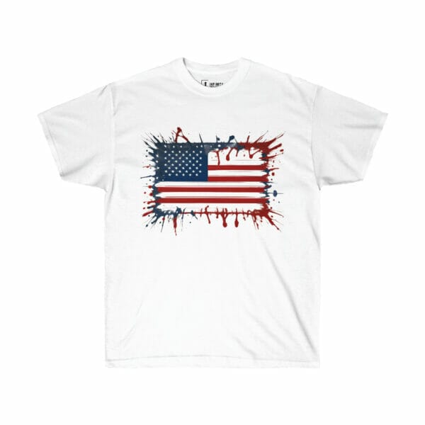 American Flag Action Painting Unisex Ultra Cotton Tee, white t-shirt