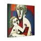 The "Mother's Love Cubism Art Canvas" features an abstract depiction of a person with a child, rendered in a colorful and geometric style evocative of Picasso's cubism, with bold shapes and lines on canvas.