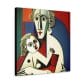 Introducing the "Mother's Love Cubism Art Canvas," a vibrant abstract masterpiece inspired by Picasso's cubism art. It beautifully showcases a stylized figure cradling a child, set against a backdrop of geometric shapes and bold lines.