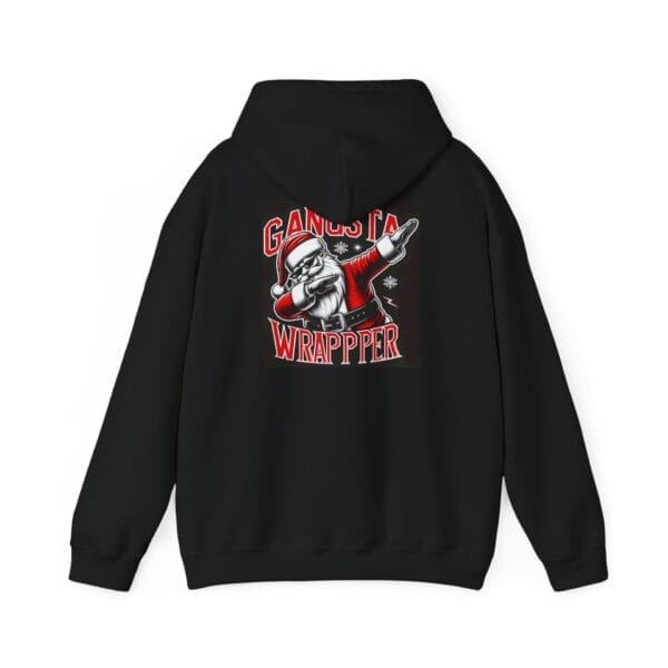 Unisex Heavy Blend™ Hooded Sweatshirt featuring a black design with an illustration of Santa dabbing and the text "Gangsta Wrapper" in red and white. Unisex Heavy Blend™ Hooded Sweatshirt featuring a black design with an illustration of Santa dabbing and the text "Gangsta Wrapper" in red and white.