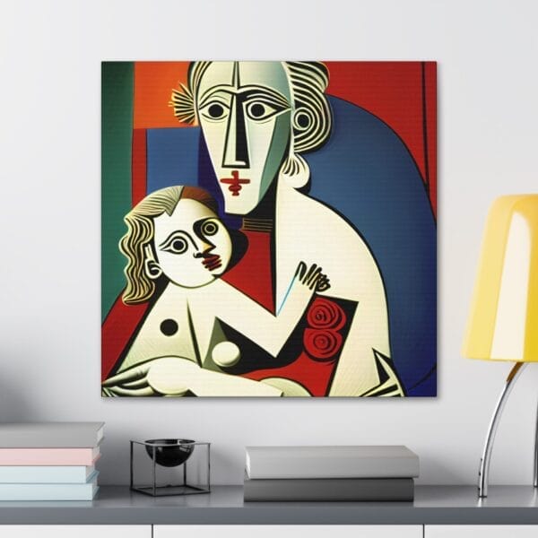 The Mother's Love Cubism Art Canvas, inspired by Picasso's abstract art, showcases two abstract human figures in a distinctive cubist style. The Mother's Love Cubism Art Canvas, inspired by Picasso's abstract art, showcases two abstract human figures in a distinctive cubist style.