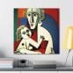 The Mother's Love Cubism Art Canvas, inspired by Picasso's abstract art, showcases two abstract human figures in a distinctive cubist style.