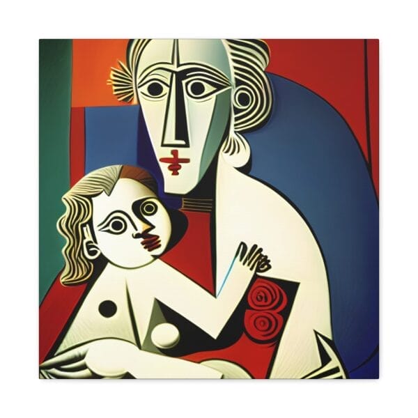 Mother's Love Cubism Art Canvas showcases an abstract depiction of two stylized figures in an embrace, characterized by geometric shapes and vibrant colors, echoing the modern art style inspired by Picasso's cubism. Mother's Love Cubism Art Canvas showcases an abstract depiction of two stylized figures in an embrace, characterized by geometric shapes and vibrant colors, echoing the modern art style inspired by Picasso's cubism.