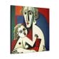 The "Mother's Love Cubism Art Canvas" depicts a stylized painting of a person holding a child, featuring geometric shapes and bold colors in the iconic style of Picasso's cubism art.