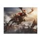 A jigsaw puzzle titled "Santa's Flying Reindeer," depicting Santa Claus riding a reindeer over a snow-dusted village at dusk, complete with snow-covered rooftops and cloudy skies. Available in 110, 252, or 520 pieces.