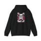 Black hoodie showcasing a graphic of Santa Claus with the text "Grumpy Claus," also known as the Grumpy Santa Claus Unisex Heavy Blend™ Hooded Sweatshirt.