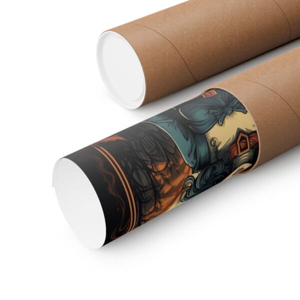 A brown cardboard tube holds a rolled-up Halloween Witch Vertical Poster—spooky home decor featuring colorful, detailed art, perfect for fall, gothic wall art, or as a creepy Halloween party decoration and gift. A brown cardboard tube holds a rolled-up Halloween Witch Vertical Poster—spooky home decor featuring colorful, detailed art, perfect for fall, gothic wall art, or as a creepy Halloween party decoration and gift.