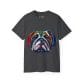 The Bull Dog Face Unisex Ultra Cotton Tee is a dark gray shirt with a vibrant, stylized bulldog face illustration—ideal for fans of unique bulldog custom apparel.