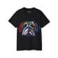 Bull Dog Face Unisex Ultra Cotton Tee: Black t-shirt with a vibrant, stylized bulldog face illustration on the front—perfect for bulldog lovers and custom tee fans.
