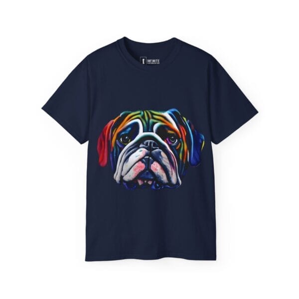 The Bull Dog Face Unisex Ultra Cotton Tee is a navy blue shirt with a vibrant, stylized bulldog face design—ideal for fans of unique custom bulldog apparel. The Bull Dog Face Unisex Ultra Cotton Tee is a navy blue shirt with a vibrant, stylized bulldog face design—ideal for fans of unique custom bulldog apparel.